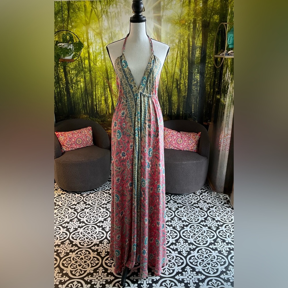 Floral Maxi Dress with Plunging Neckline